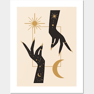 Sun and moon, Celestial art, Witchy decor, Female hands, Aesthetic feminine art, Bohemian Posters and Art